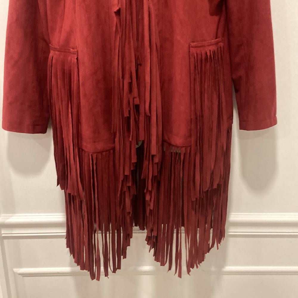 VAKKO FOR I.N.C. Rust Color Faux Suede Fringe Jackets Size Large - Picture 6 of 7